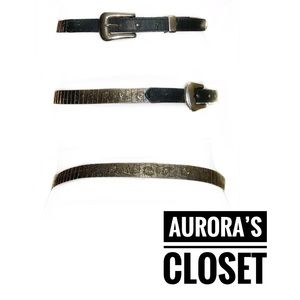 VTG San Marcos LA M Black Leather Belt Floral Silver Buckle